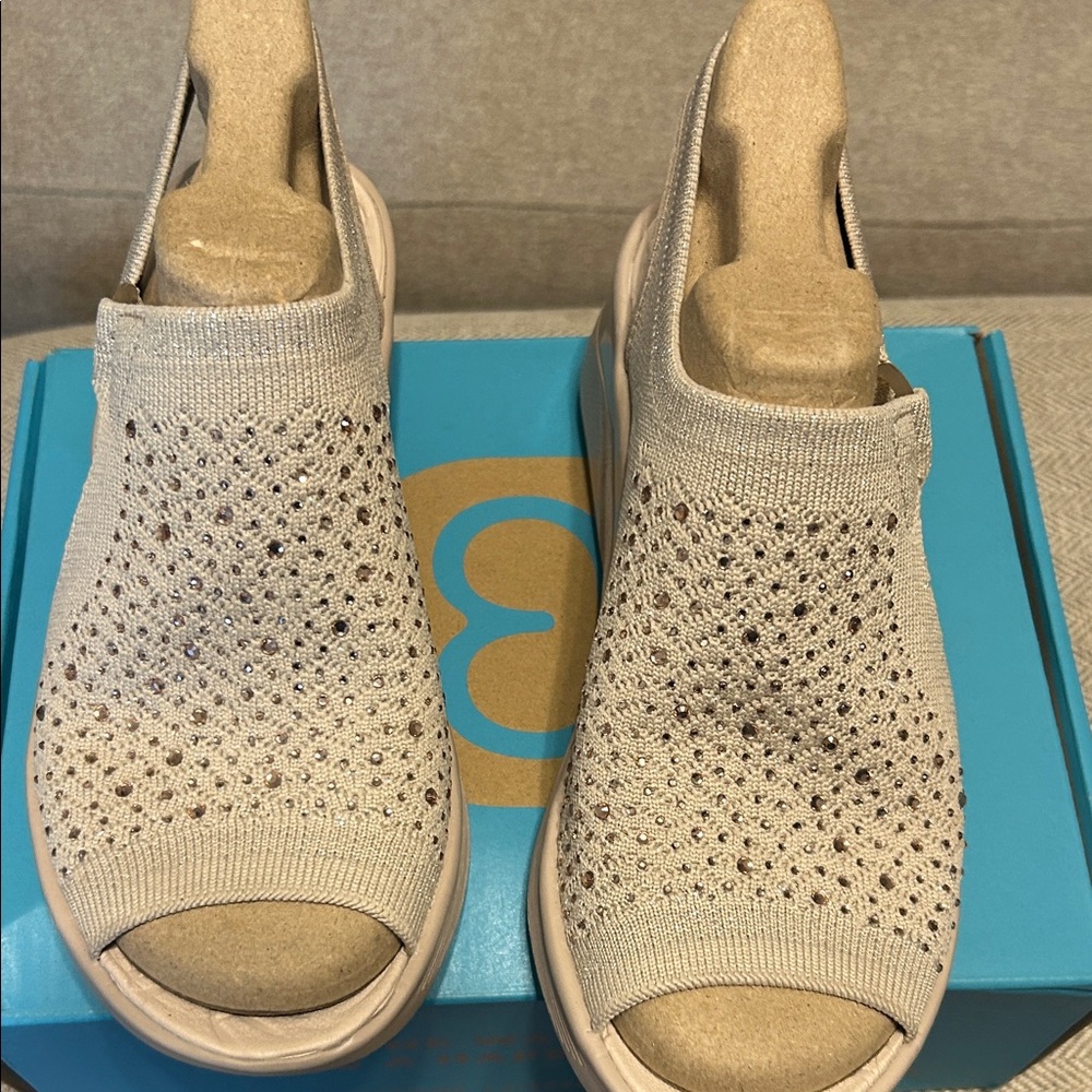 Bzees beige and champagne rhinestone walking sandals